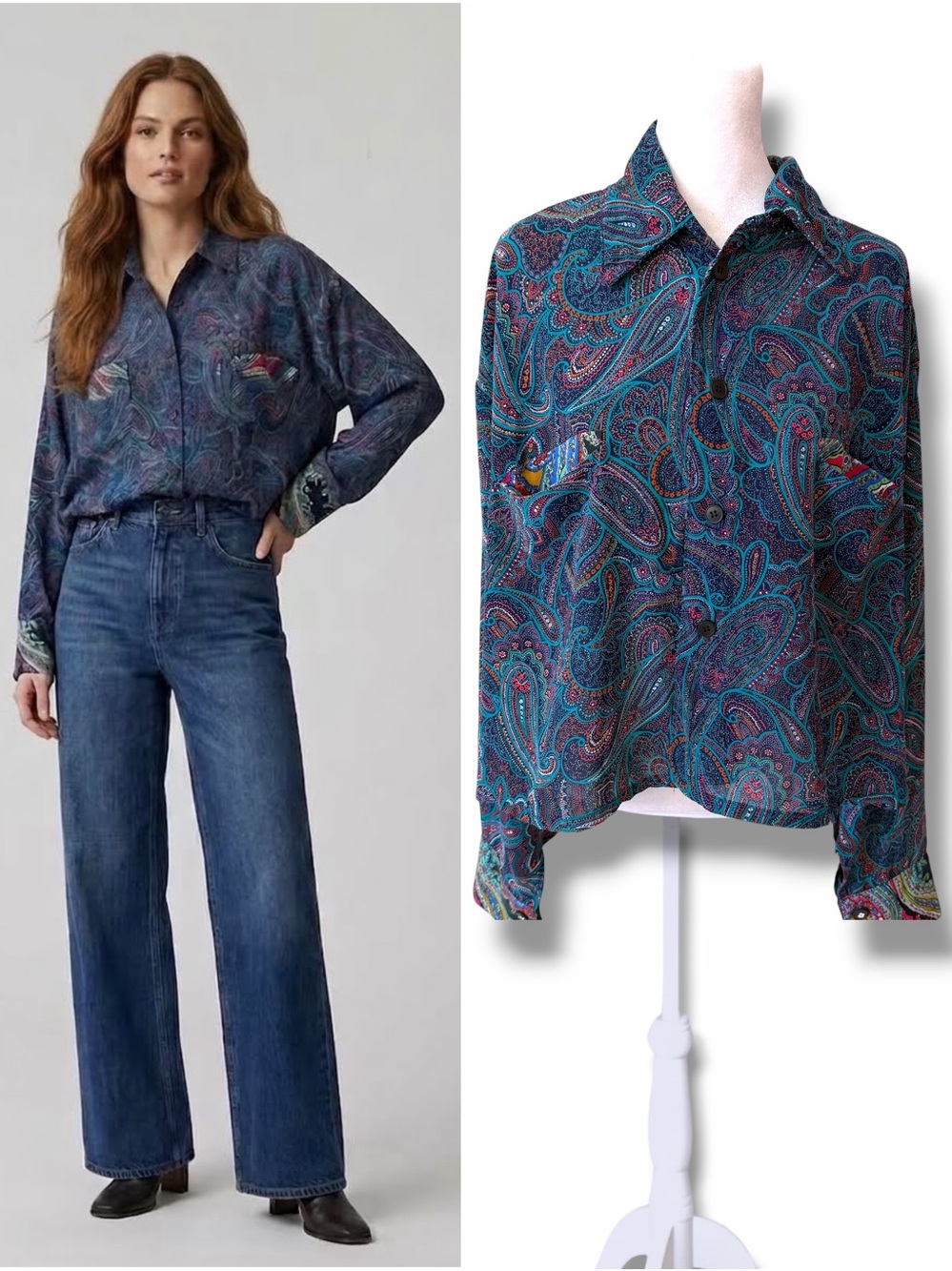 VTG 80s Gene Ewing BIS Neiman Marcus Paisley Blouse 80s Boho Oversized M